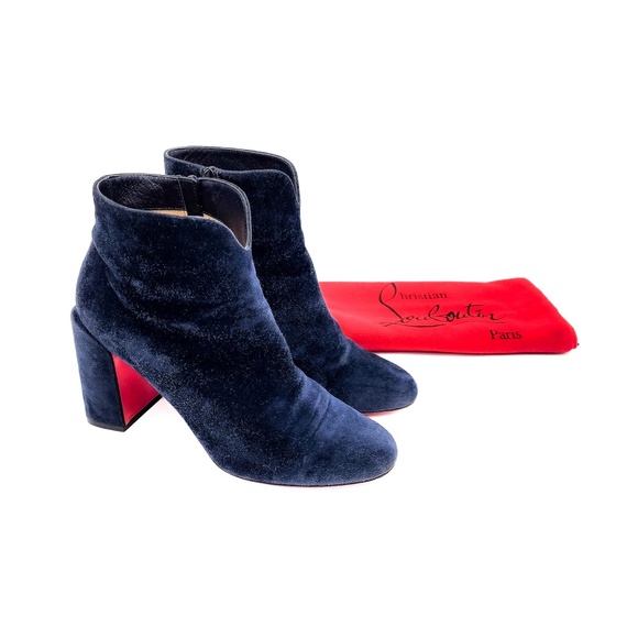 Christian Louboutin Navy Suede Block Heel Ankle Boots EU 37.5 - Picture 10 of 10